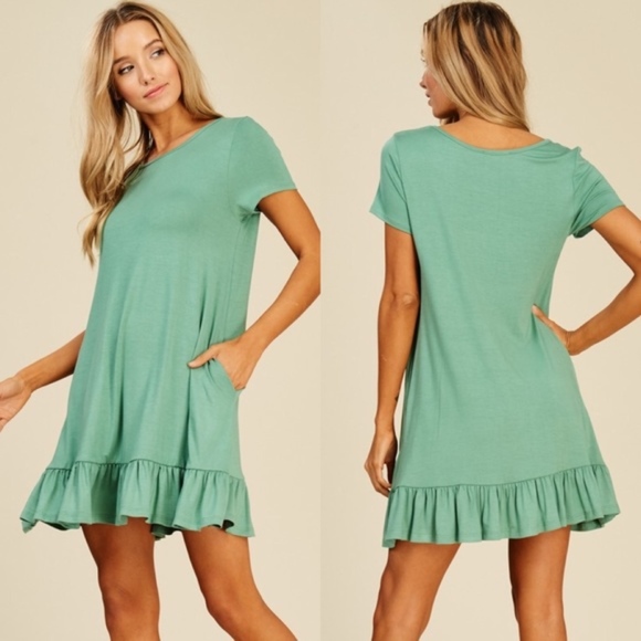 Sage Knit Dress with Ruffle Hem - Picture 2 of 5